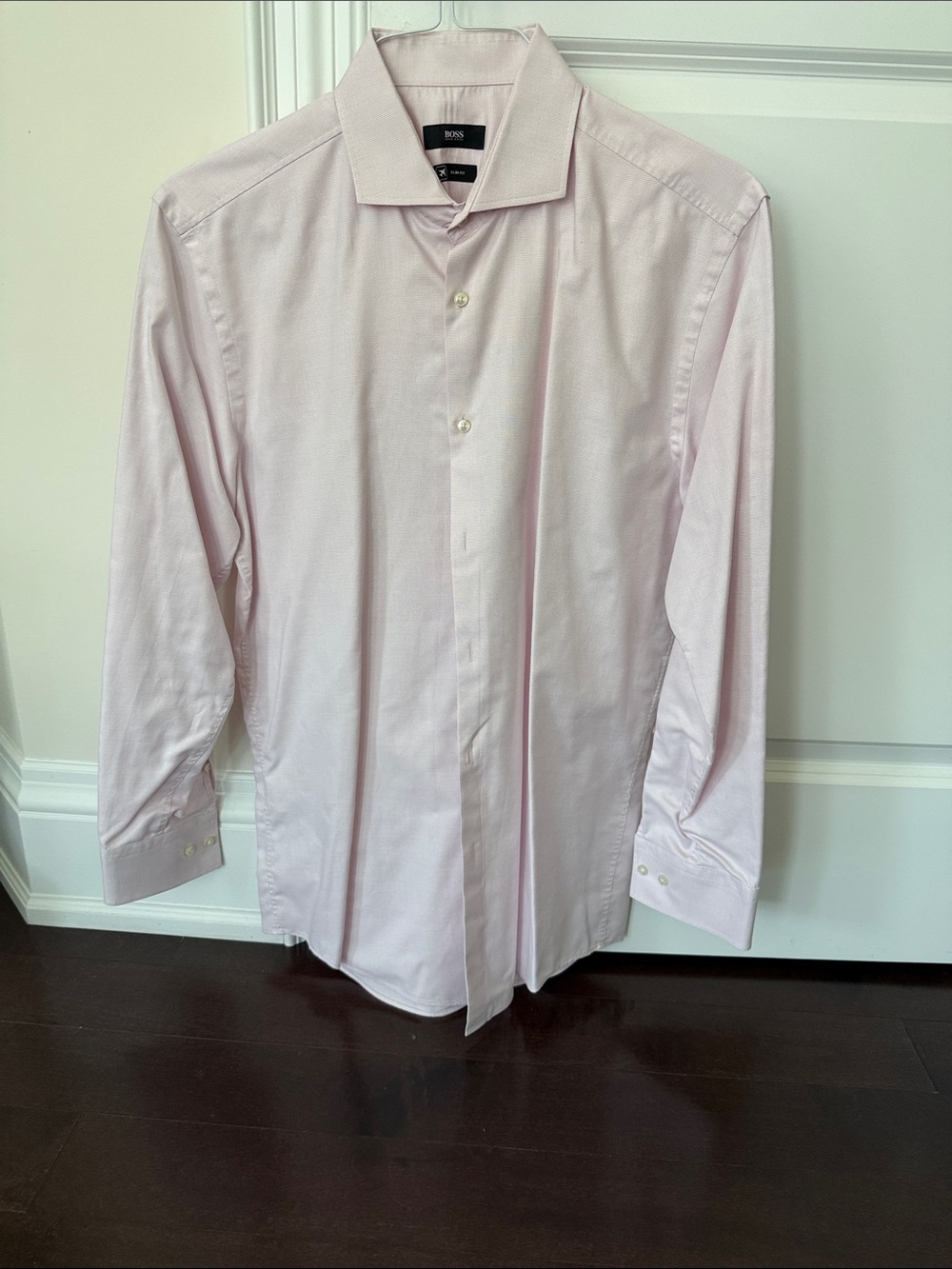 BOSS Cotton Men's Pale Pink Dress Shirt - Spread Collar Button Front